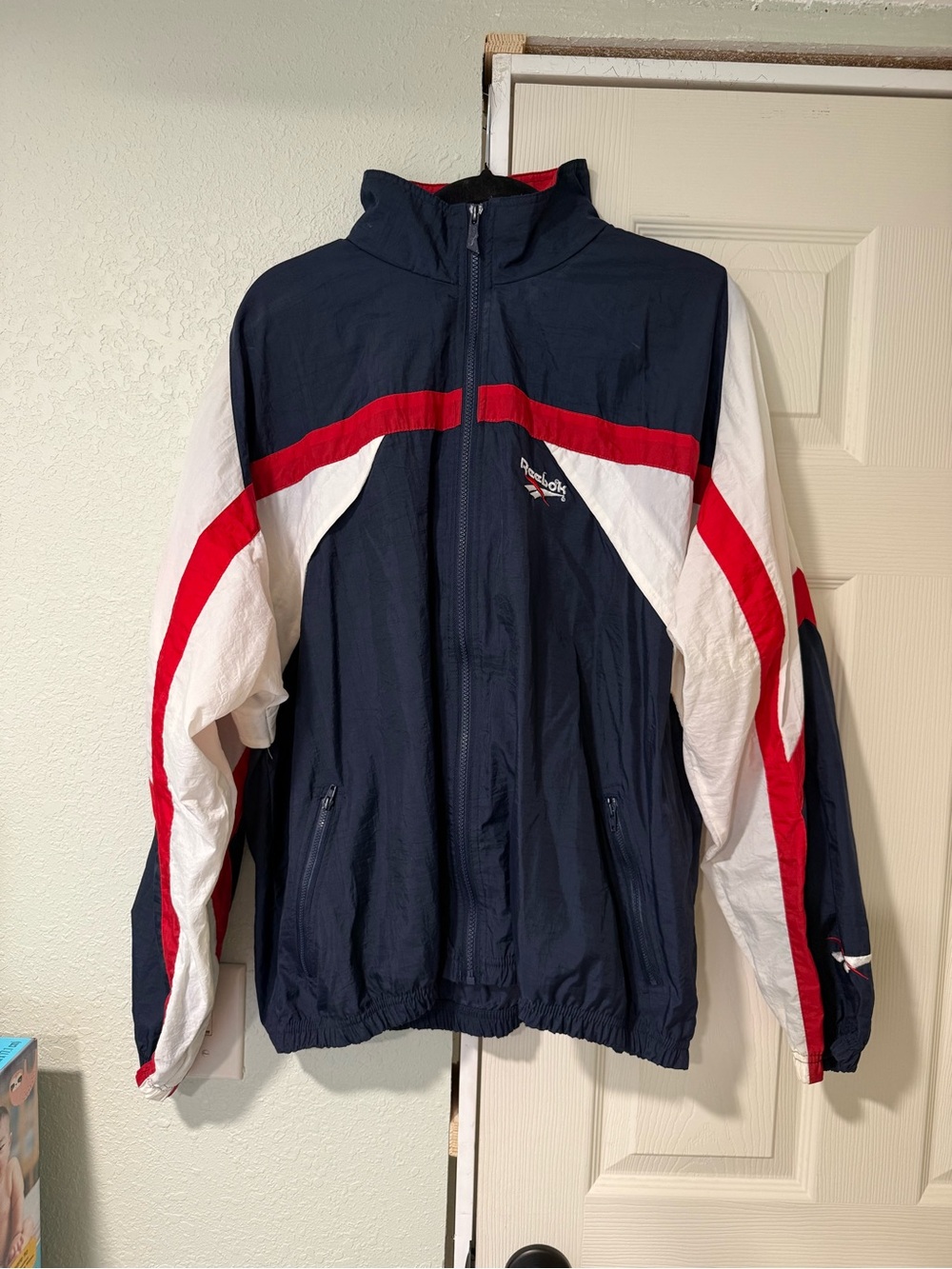Vintage 90’s Reebok Navy, White & Red Men's Athletic Windbreaker Jacket